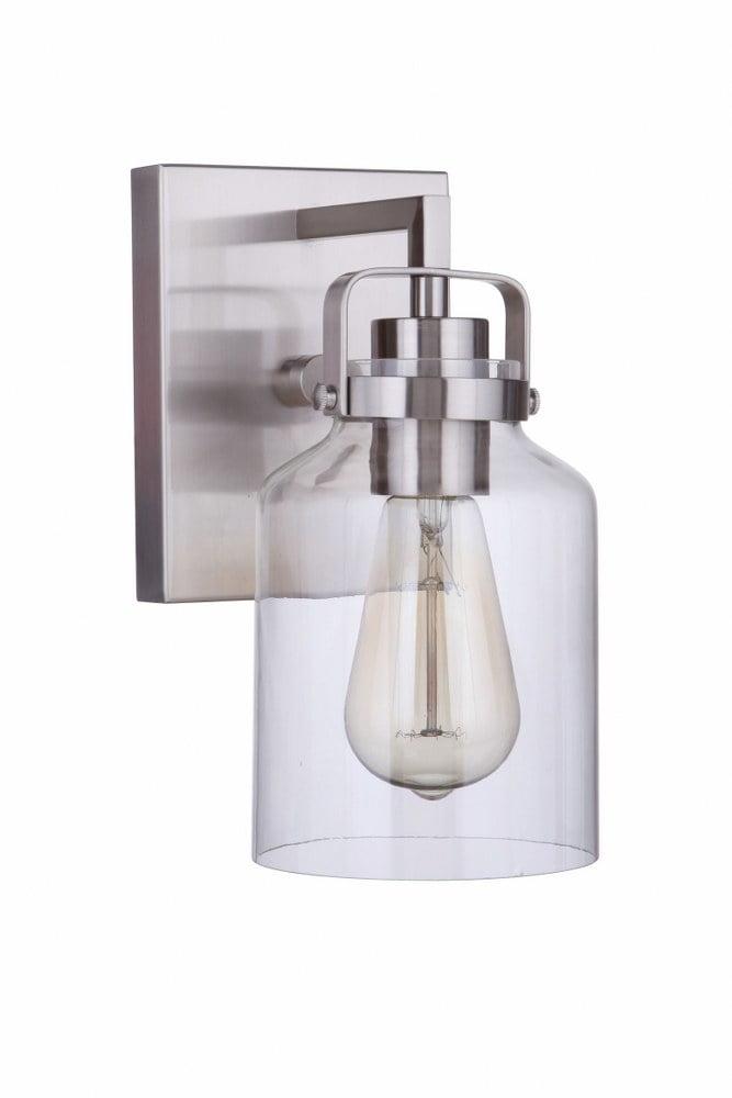 Polished Nickel Jelly Jar Wall Sconce with Clear Glass