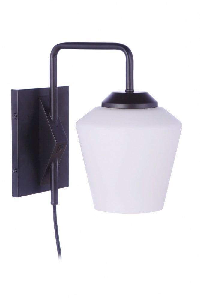 Flat Black Plug-In Wall Sconce with Frost White Glass Shade