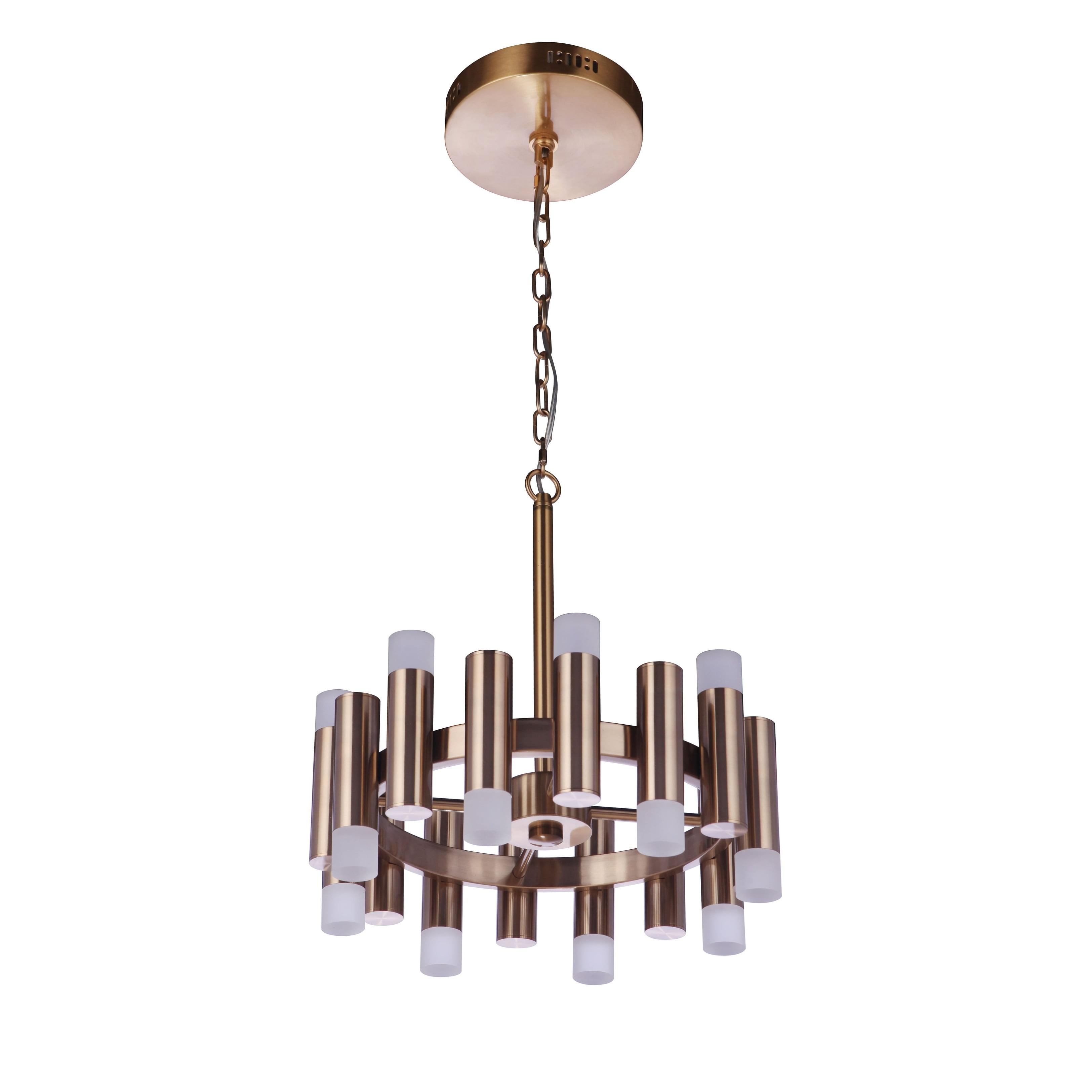 Satin Brass 16-Light LED Chandelier with Frosted Acrylic Shades