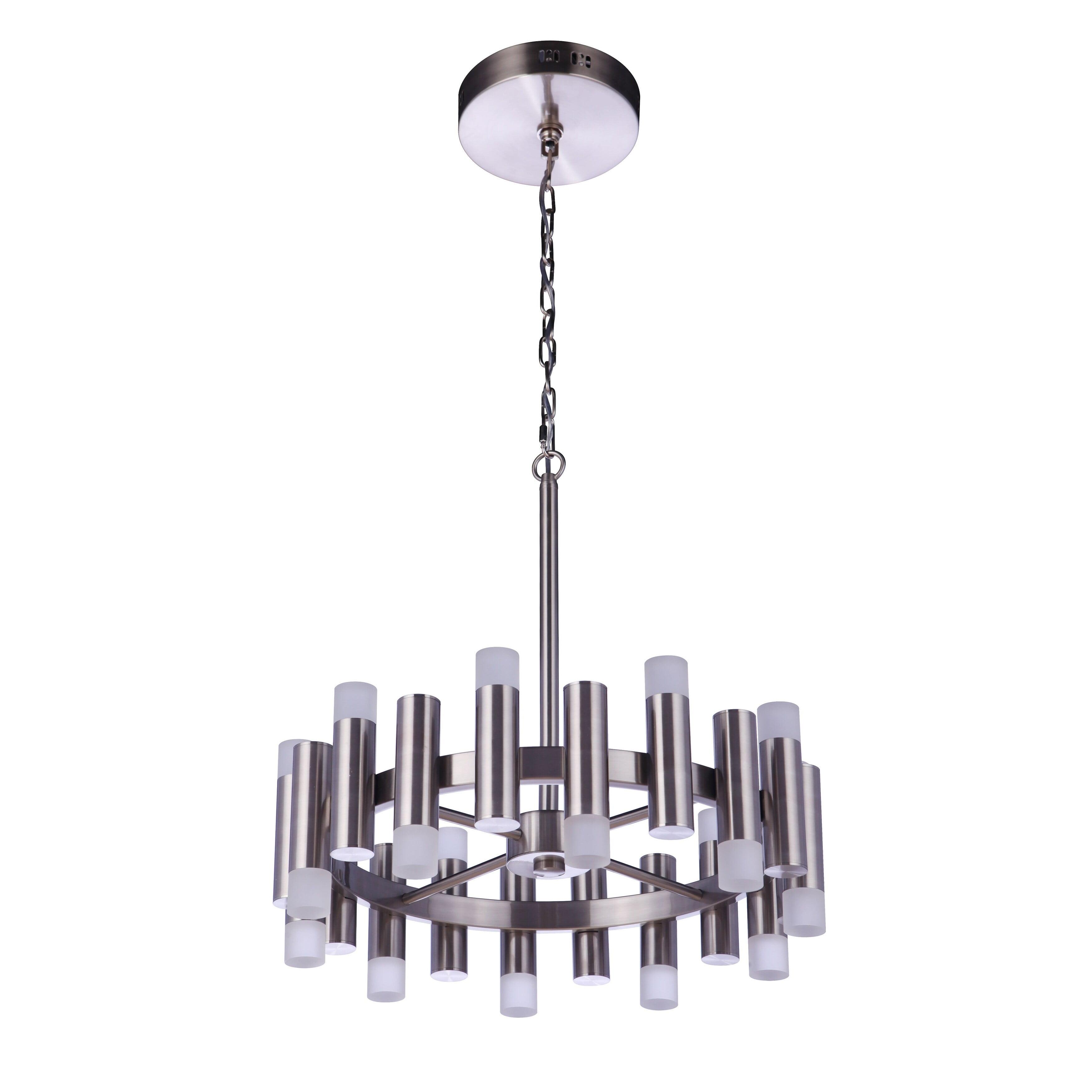 Brushed Polished Nickel 20-Light LED Chandelier with Frosted Glass Shades