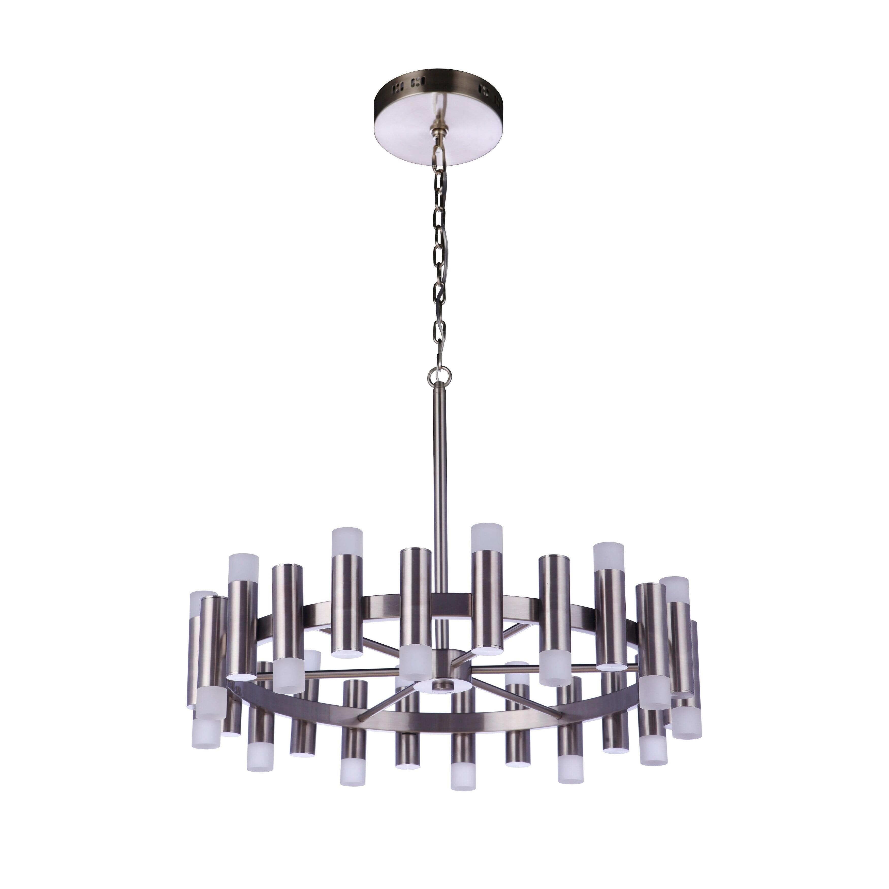 Brushed Polished Nickel 24-Light LED Chandelier with Frosted Acrylic Shades