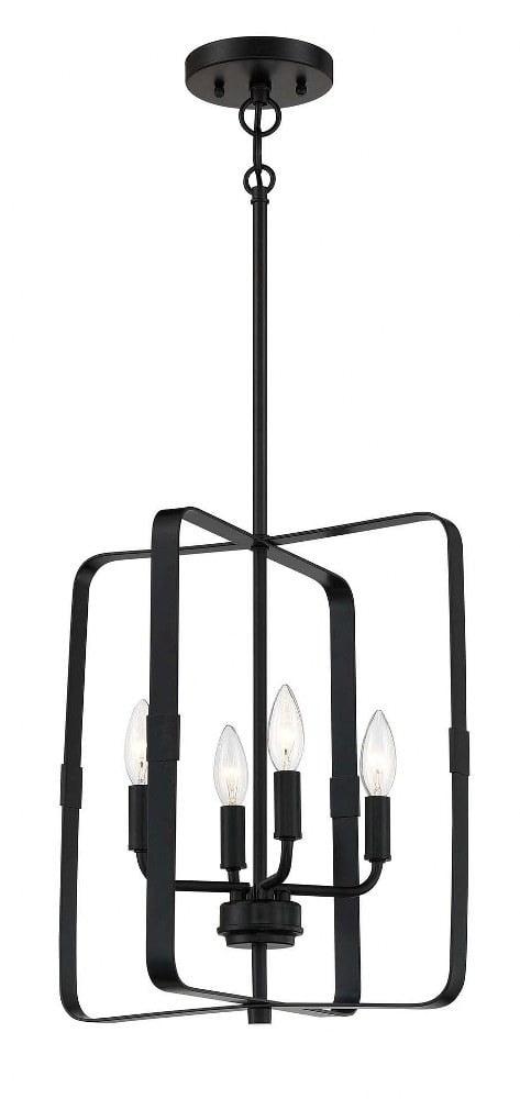 Stowe Transitional 4-Light Flat Black Foyer Pendant with Clear Glass