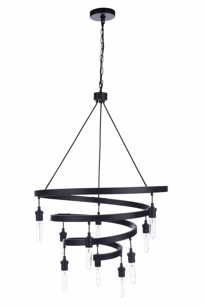 Tranquil Flat Black Spiral 10-Light Iron Chandelier