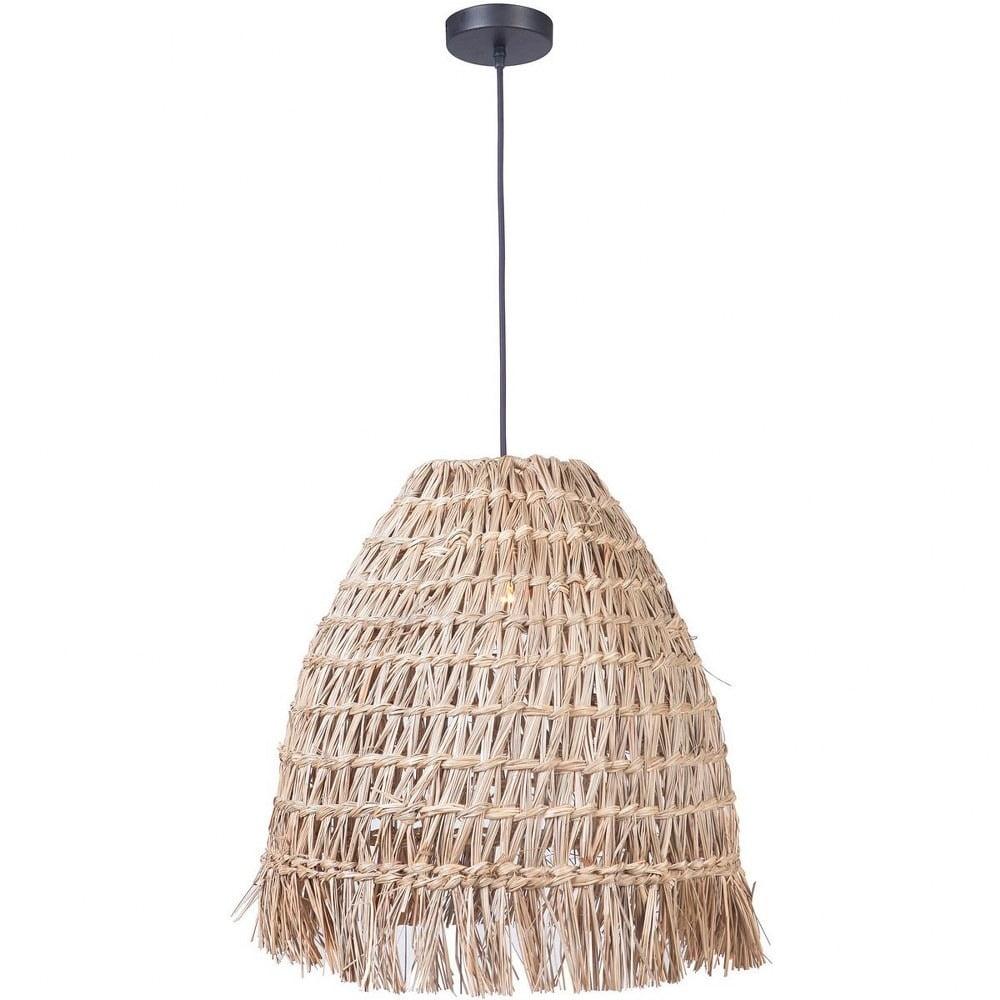 Espresso Woven Straw Dome Pendant Light with Cord