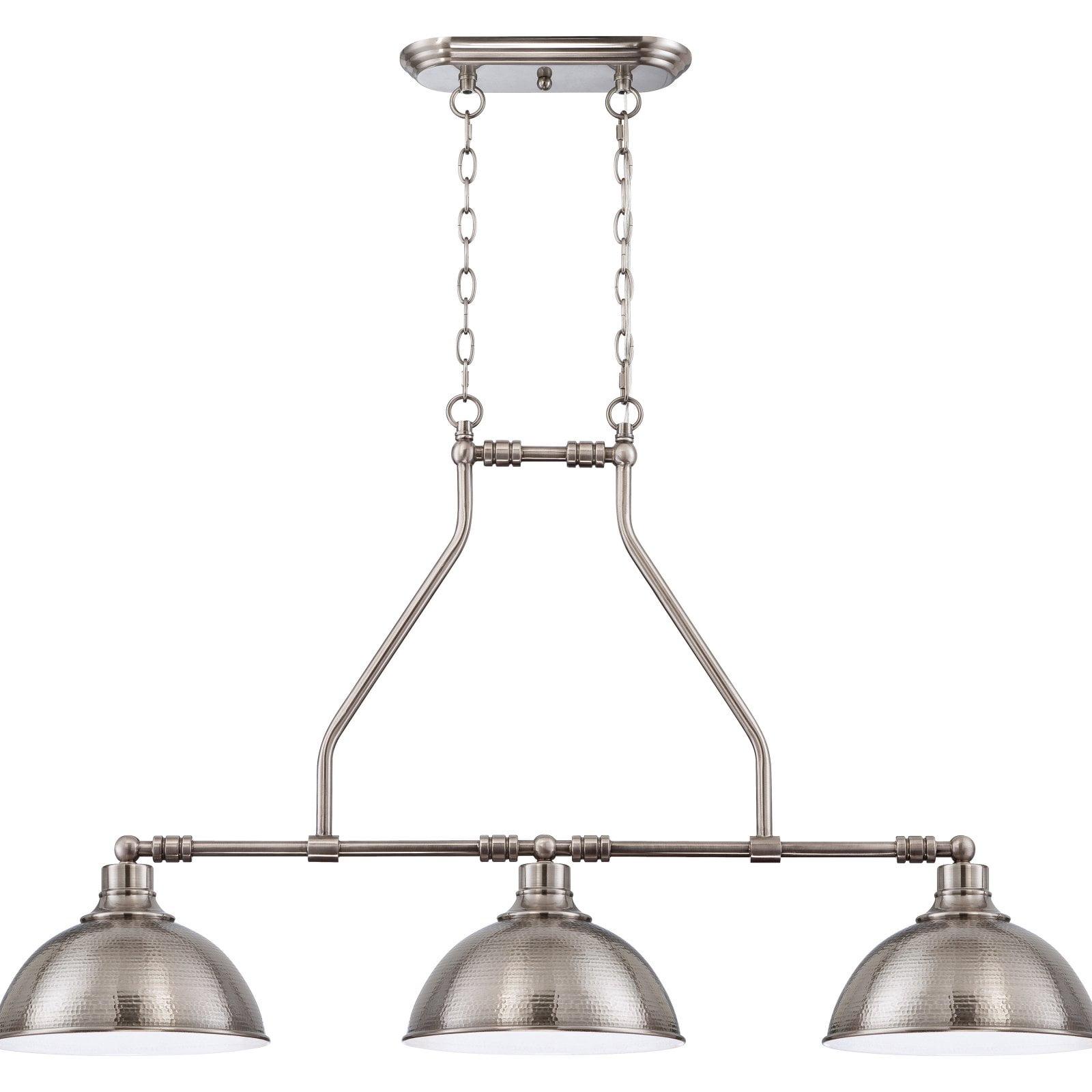 Modern Satin Nickel 32" Island Light with Gray Glass Shades