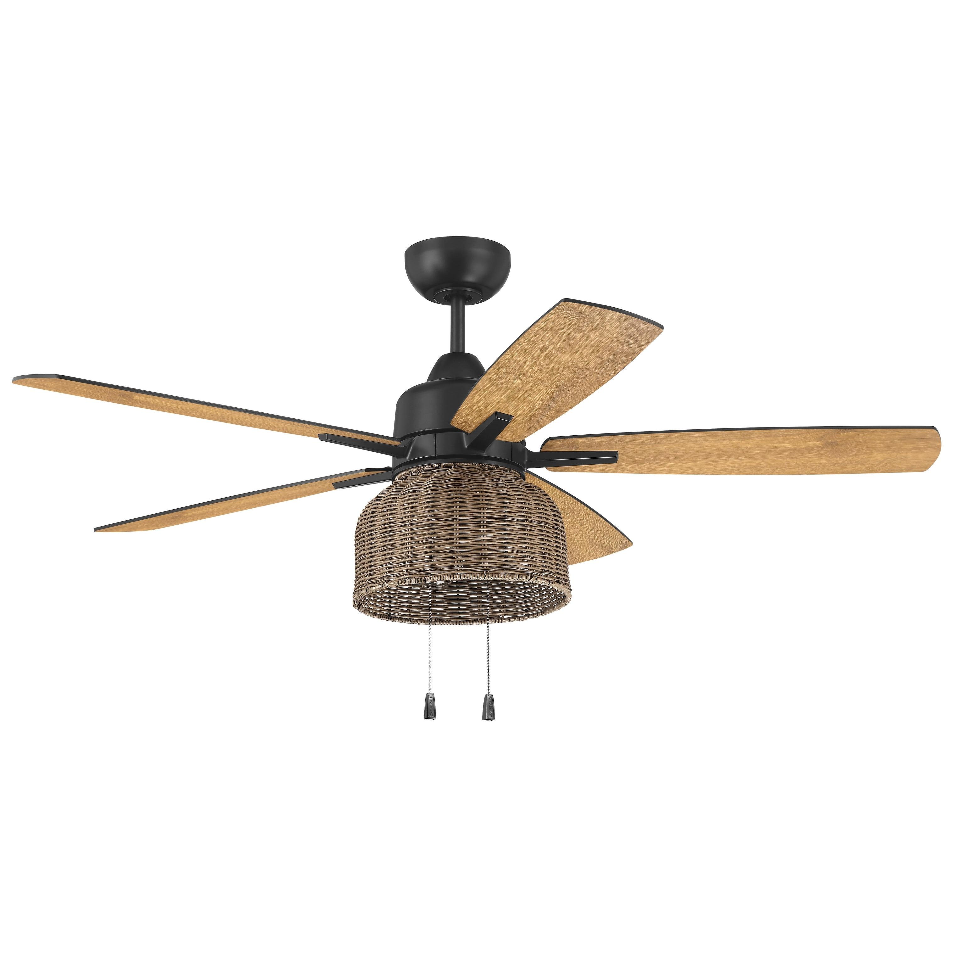 Flat Black and Pecan 52'' Ceiling Fan with Rattan Shade