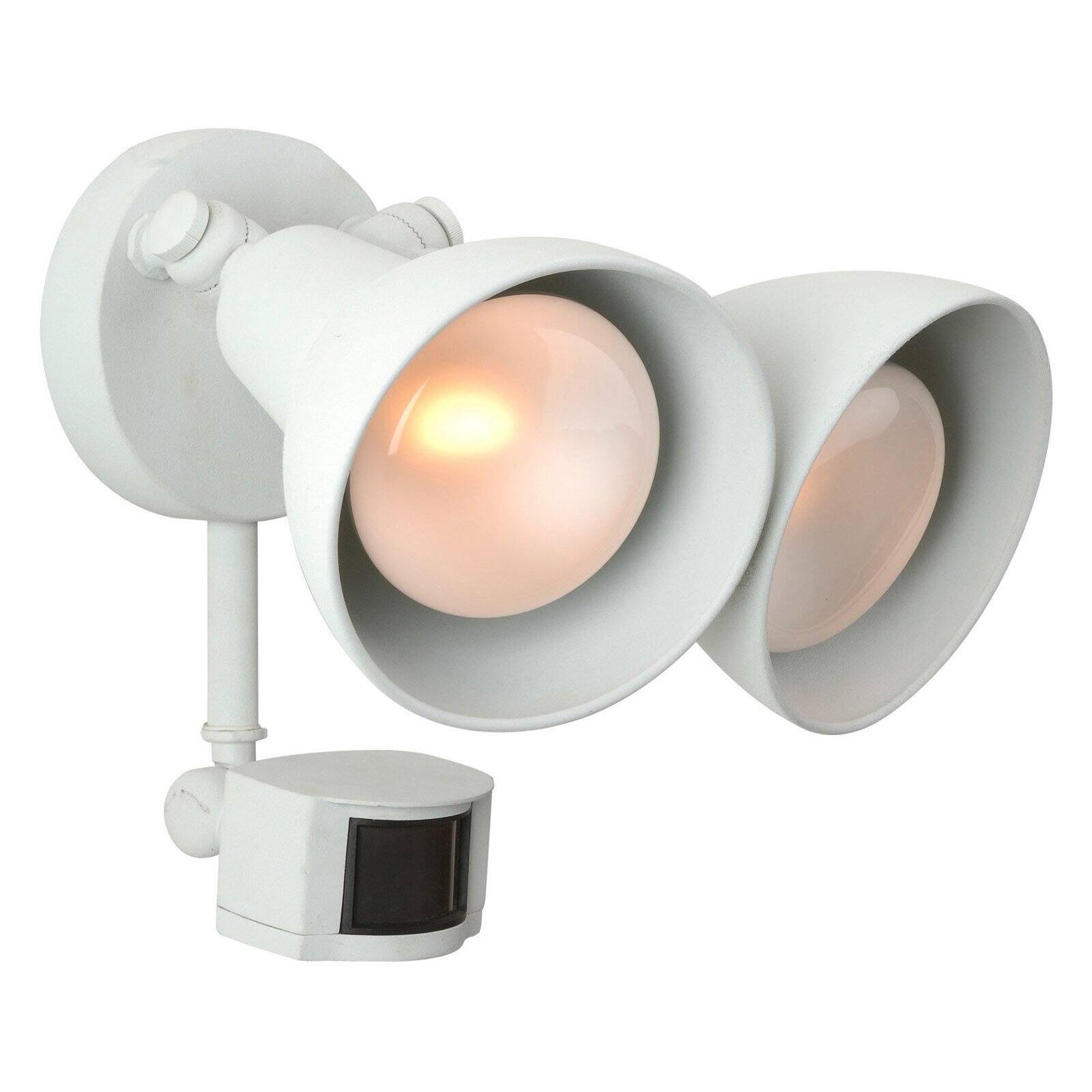 White Dual Head Outdoor Security Flood Light with Motion Sensor