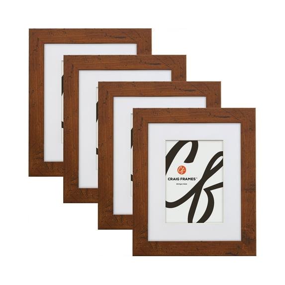 Craig Frames 12x15 inch Dark Brown Walnut Rustic Pine Picture Frame Set Matted for a 8.5x11 Photo, Set of 4