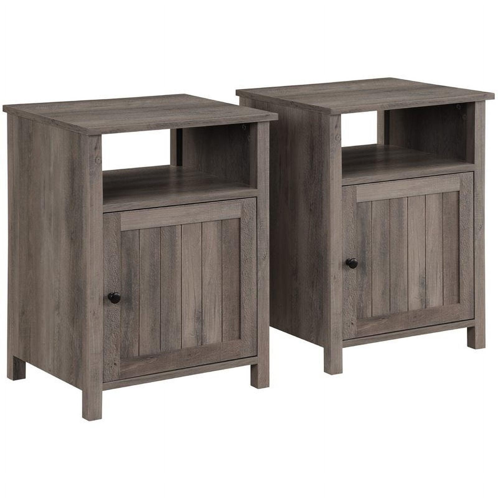 Rustic Oak Coastal Breeze Grooved Door End Table with Storage