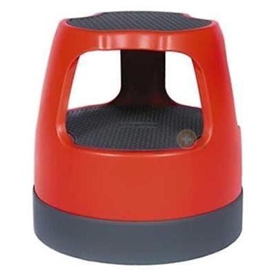 Deng rui Scooter Stool, Round, 2-Step, 15", Step and Lock Wheels, 300 lb Capacity, Red