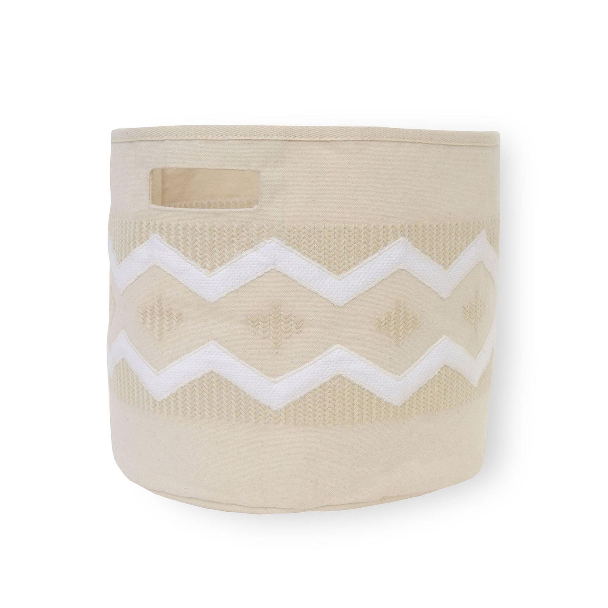 Beige Cotton Round Nursery Storage Bin with Handles