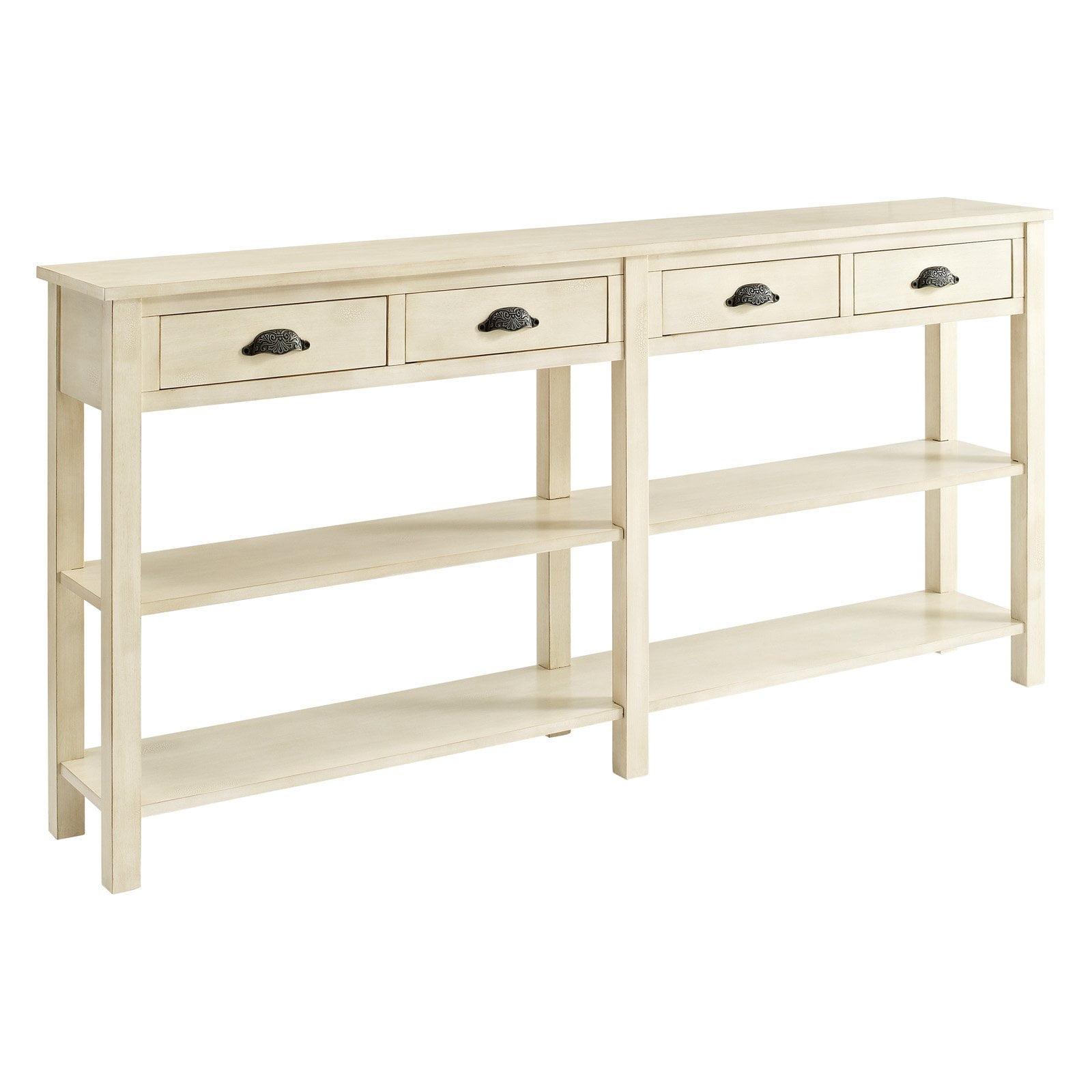 Soho Cream Crackle Solid Birch 4-Drawer Console Table with Shelves