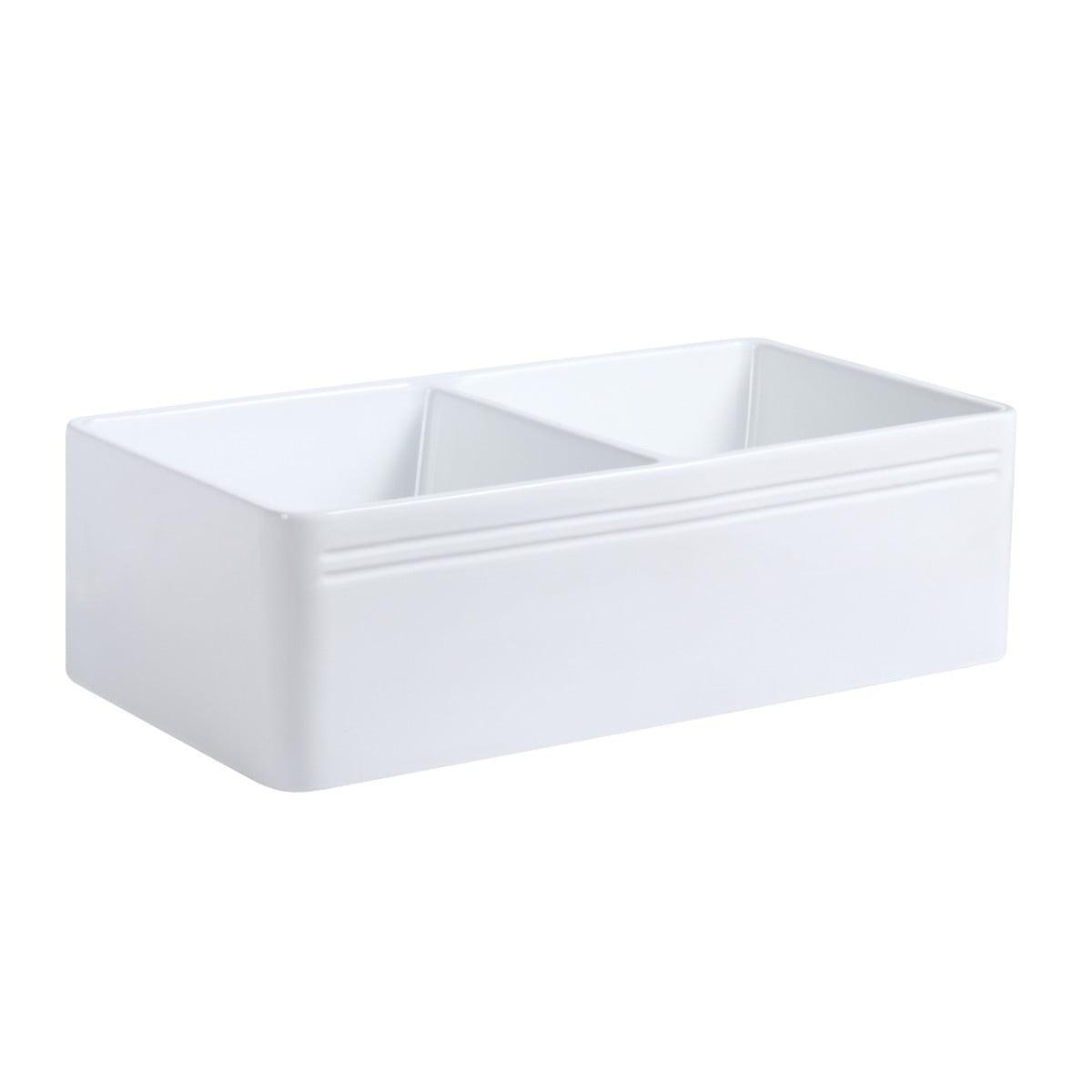 Crater 33" White Ceramic Double Basin Farmhouse Sink