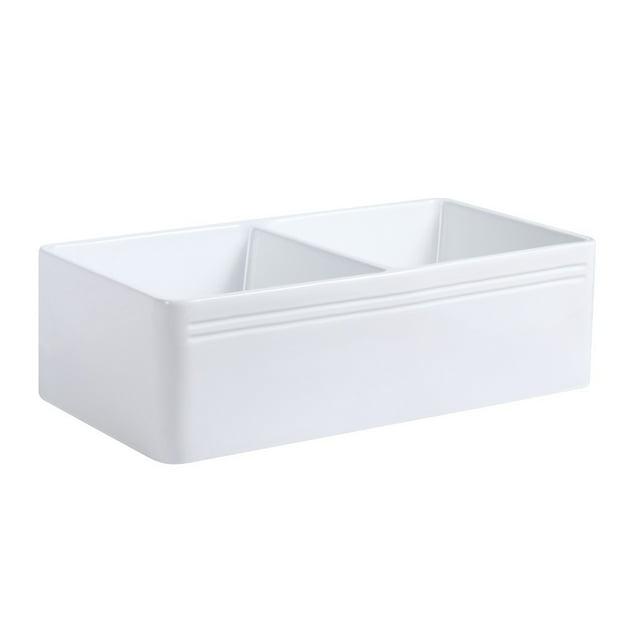 Crater 33" Kitchen Double Basin Farmhouse Sink w/Drain White Ceramic Dual Under-mount Wash Basin Sink | Renovator's Supply