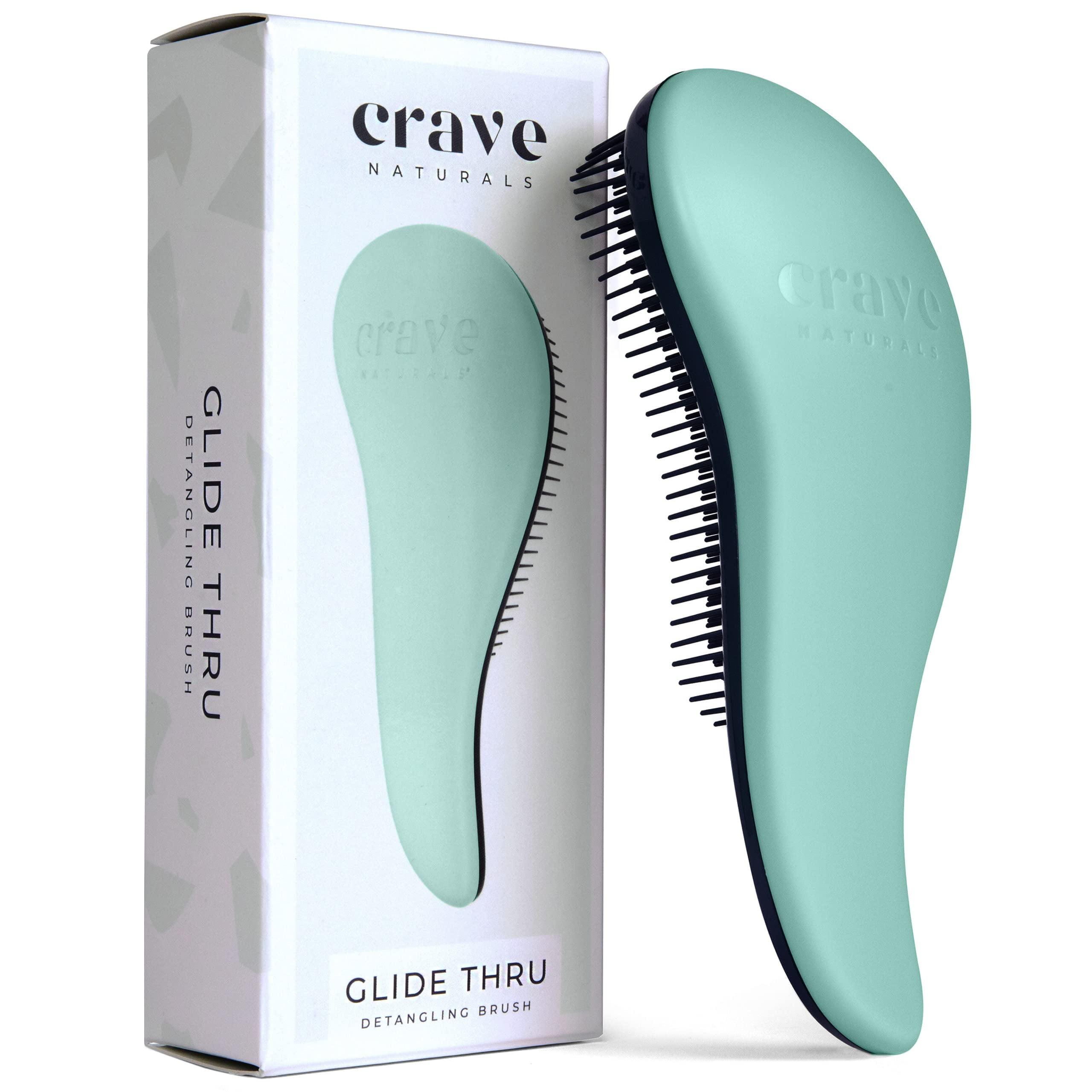 Glide Thru Detangling Brush by Crave Naturals - Tangle-Free Hairbrush for Curly and Straight Hair - Gentle Detangler for Kids, Teens, and Adults - Wet and Dry Hair Care - Travel-Friendly, Turquoise