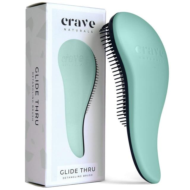 Glide Thru Detangling Brush by Crave Naturals - Tangle-Free Hairbrush for Curly and Straight Hair - Gentle Detangler for Kids, Teens, and Adults - Wet and Dry Hair Care - Travel-Friendly, Turquoise