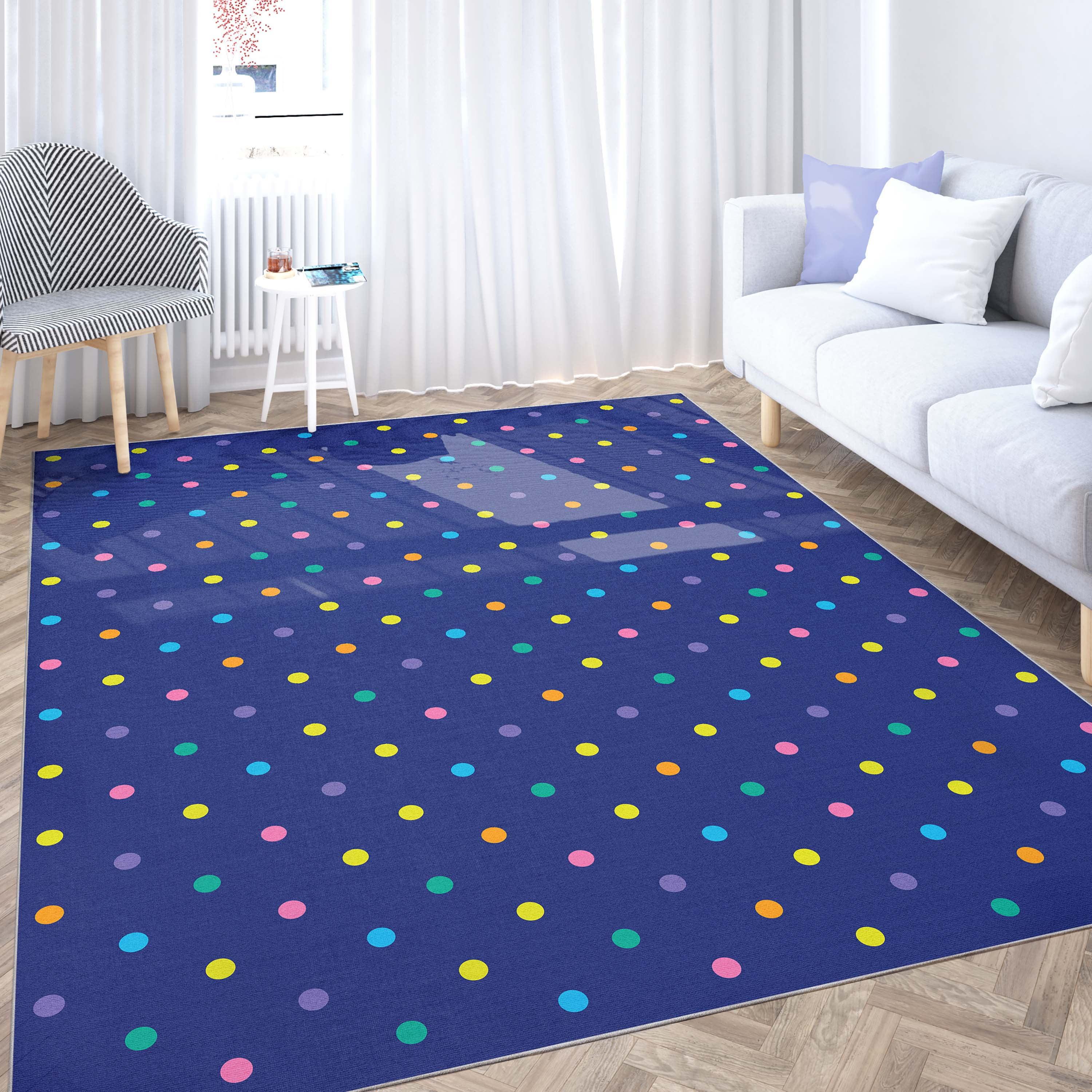 Crayola Polka Dot Blue Synthetic 5' x 7' Area Rug