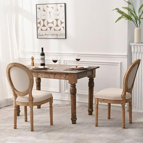 French Country Dining Chairs with Round Back Set of 2, Upholstered, Solid Wood Legs, Accent Side Chairs for Living Room, Wedding Event- Cream