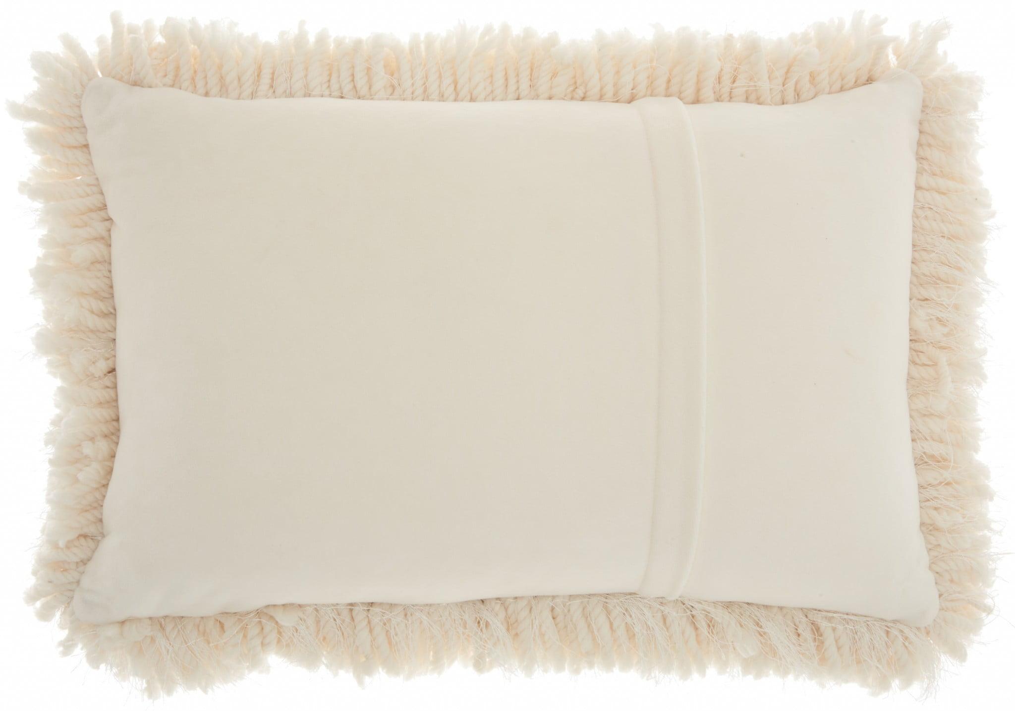 Elegant Cream Knubby Plush Lumbar Accent Pillow