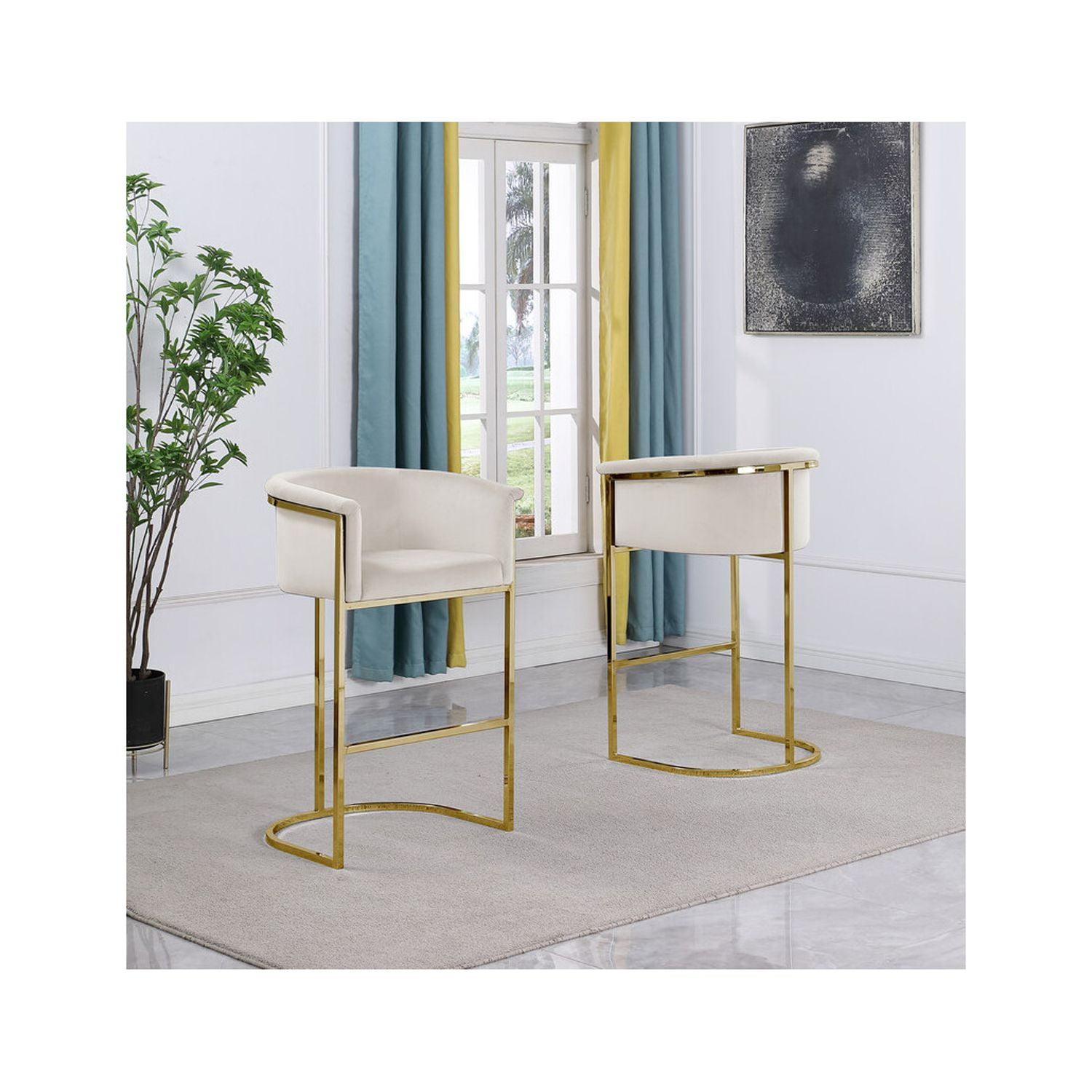 Cream Velvet Barstool with Gold Metal Base