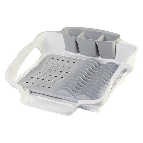 Large White and Gray Foldable Dish Rack with Utensil Cup