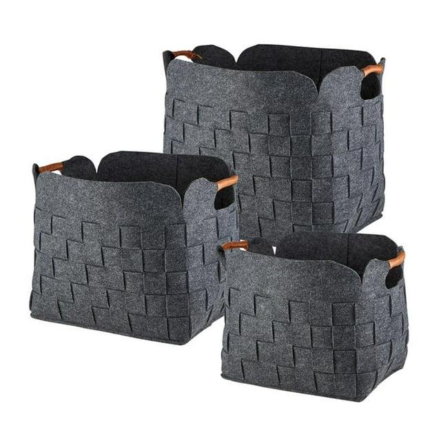Creative Brands Set of 3 Charcoal Gray Square Multi-Purpose Felt Storage and Décor Basket 14"