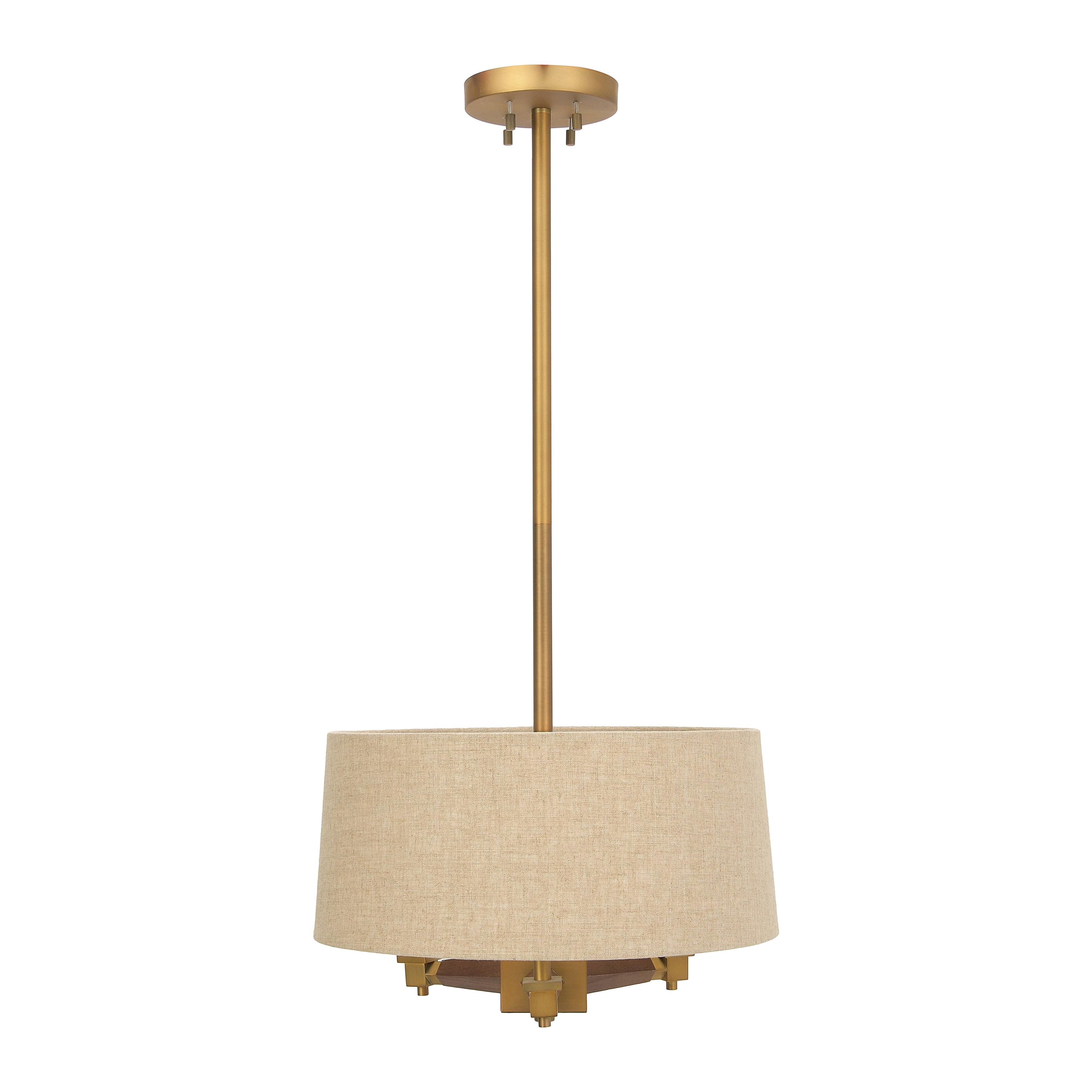 Gold and Wood LED Drum Pendant Light, 20.3"