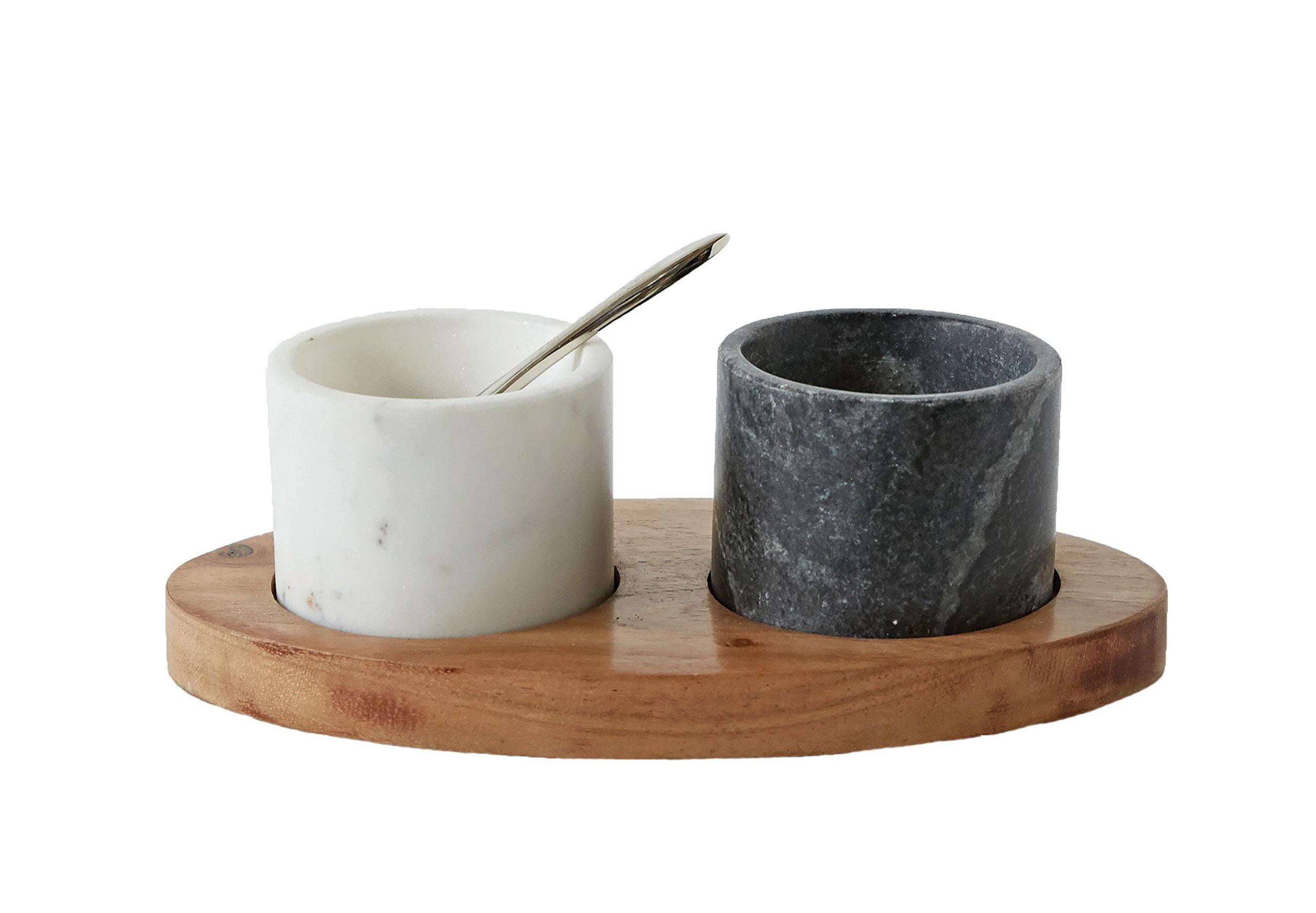 Marble Bowls with Brass Spoon on Mango Wood Tray