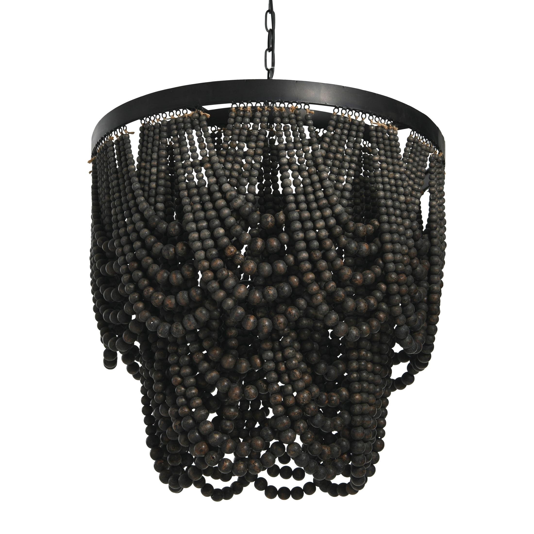 Black 2-Tier Draped Wood Bead Chandelier