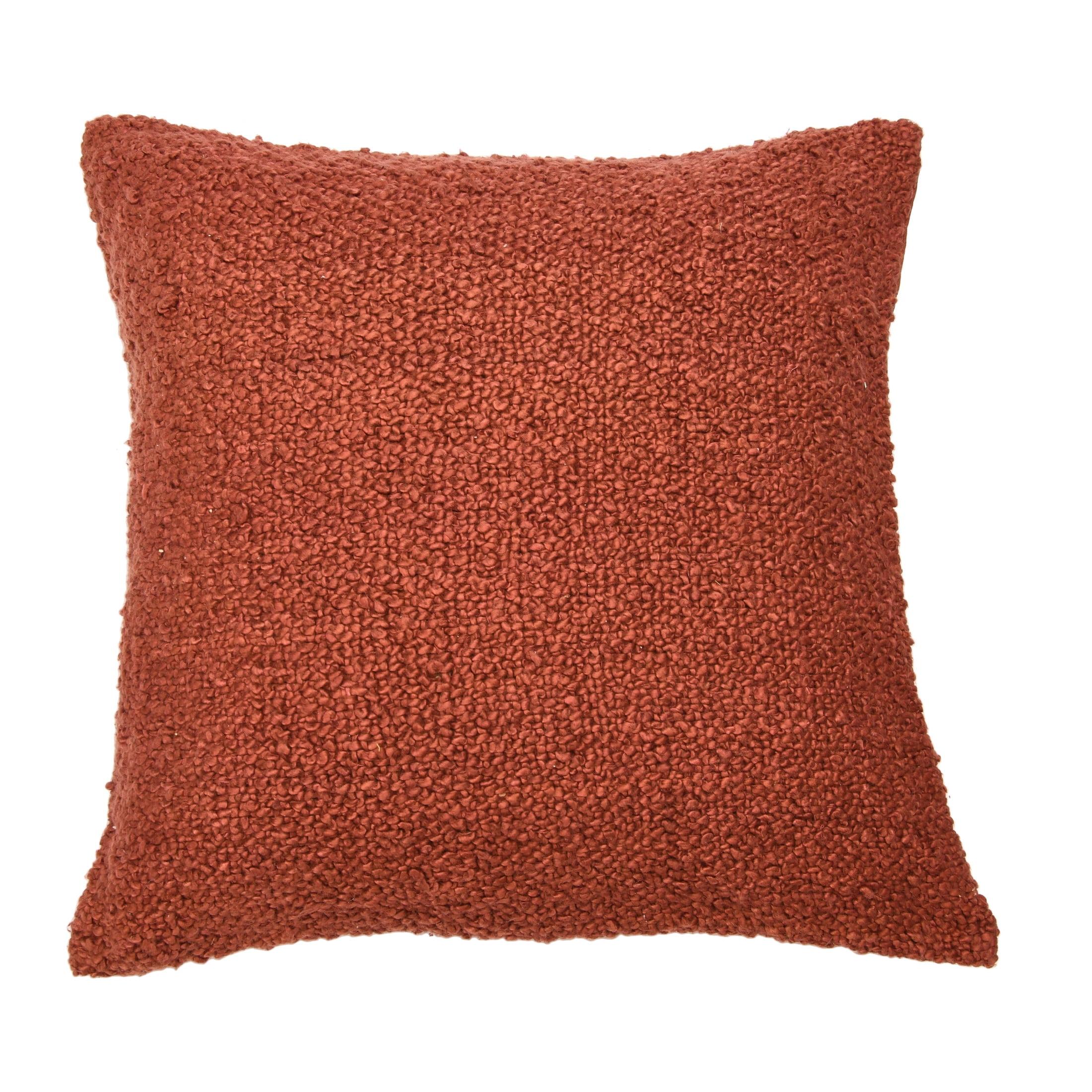 Rust Boucle Polyester Square Throw Pillow with Insert