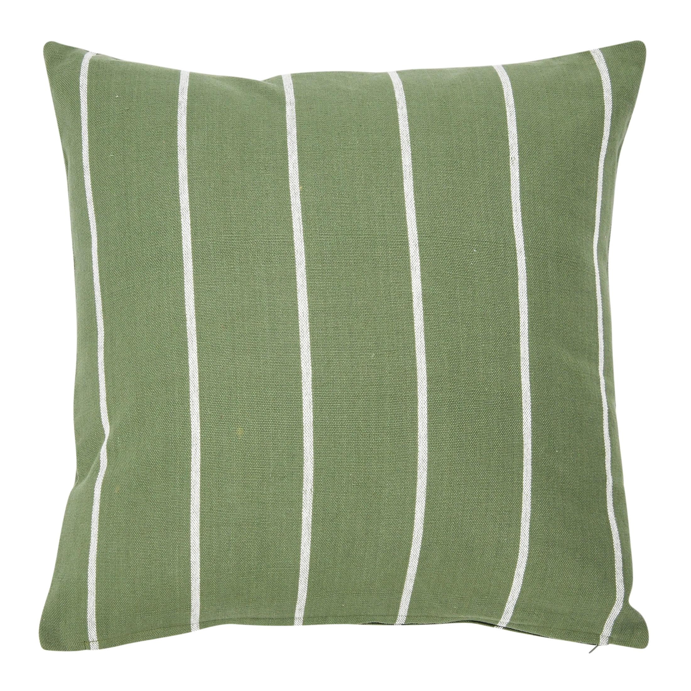 Green and White Striped Cotton Square Pillow Cover