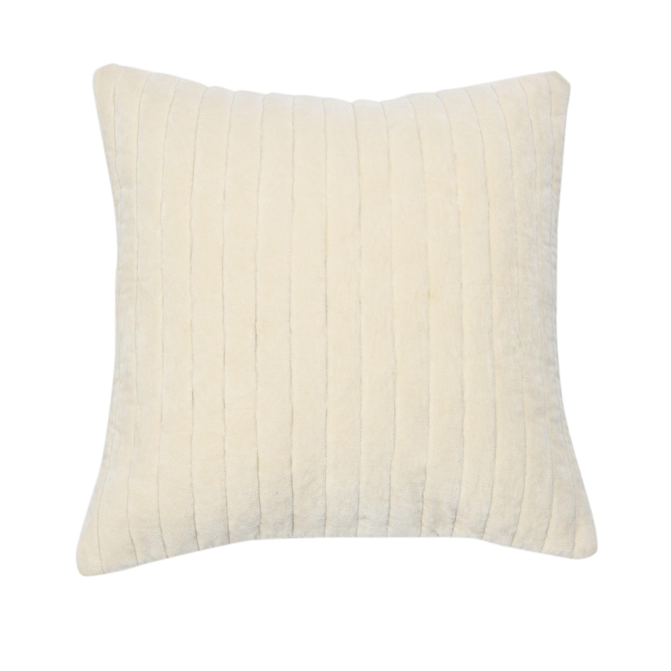 Cream Quilted Velvet 20" Square Pillow Cover with Channel Stitch