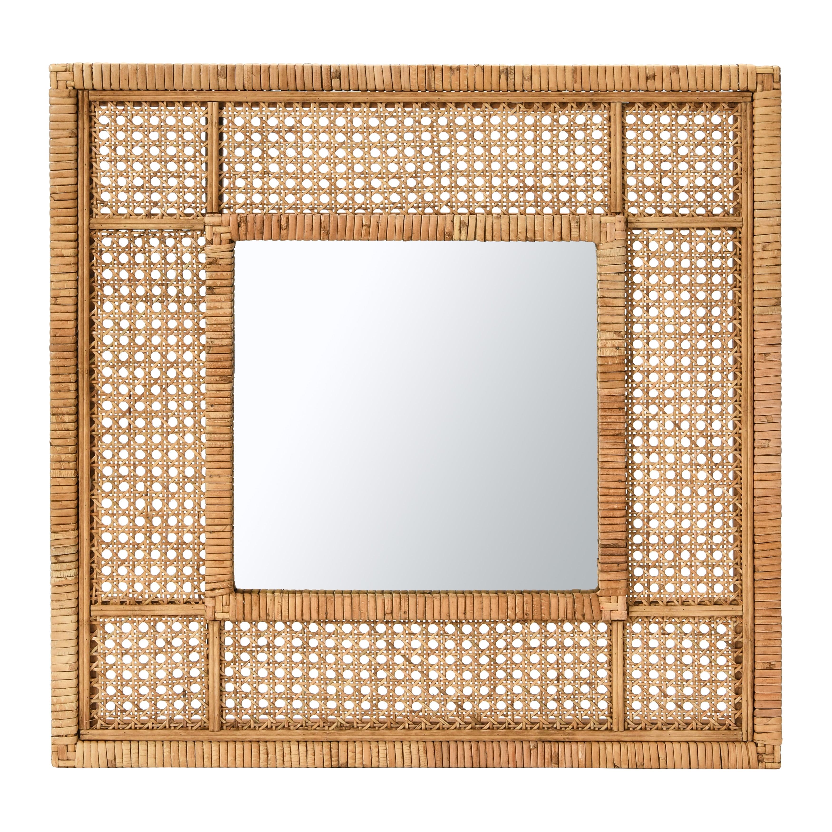 Boho Chic 26" Natural Rattan and Wood Square Wall Mirror