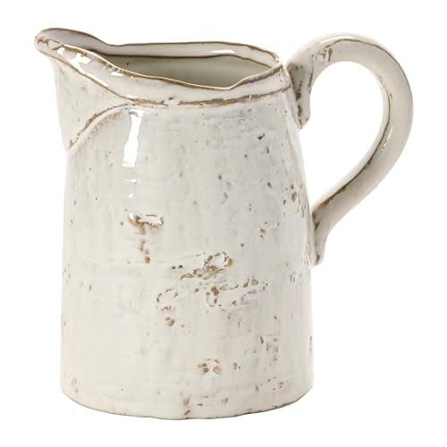 Storied Home 28 oz. Stoneware Pitcher, Reactive Glaze, White (Each One Will Vary)