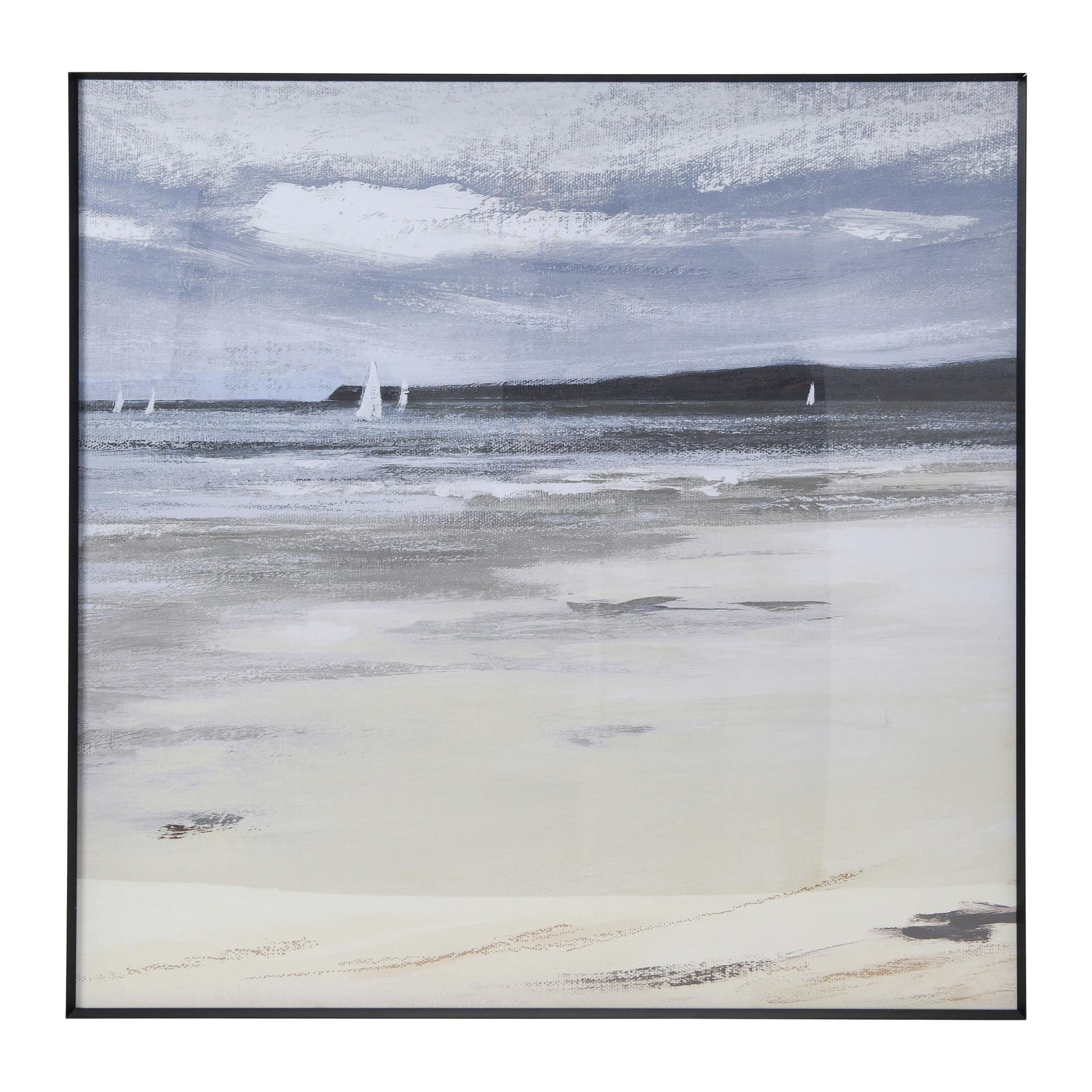 Coastal Landscape Watercolor Print in Black Metal Frame