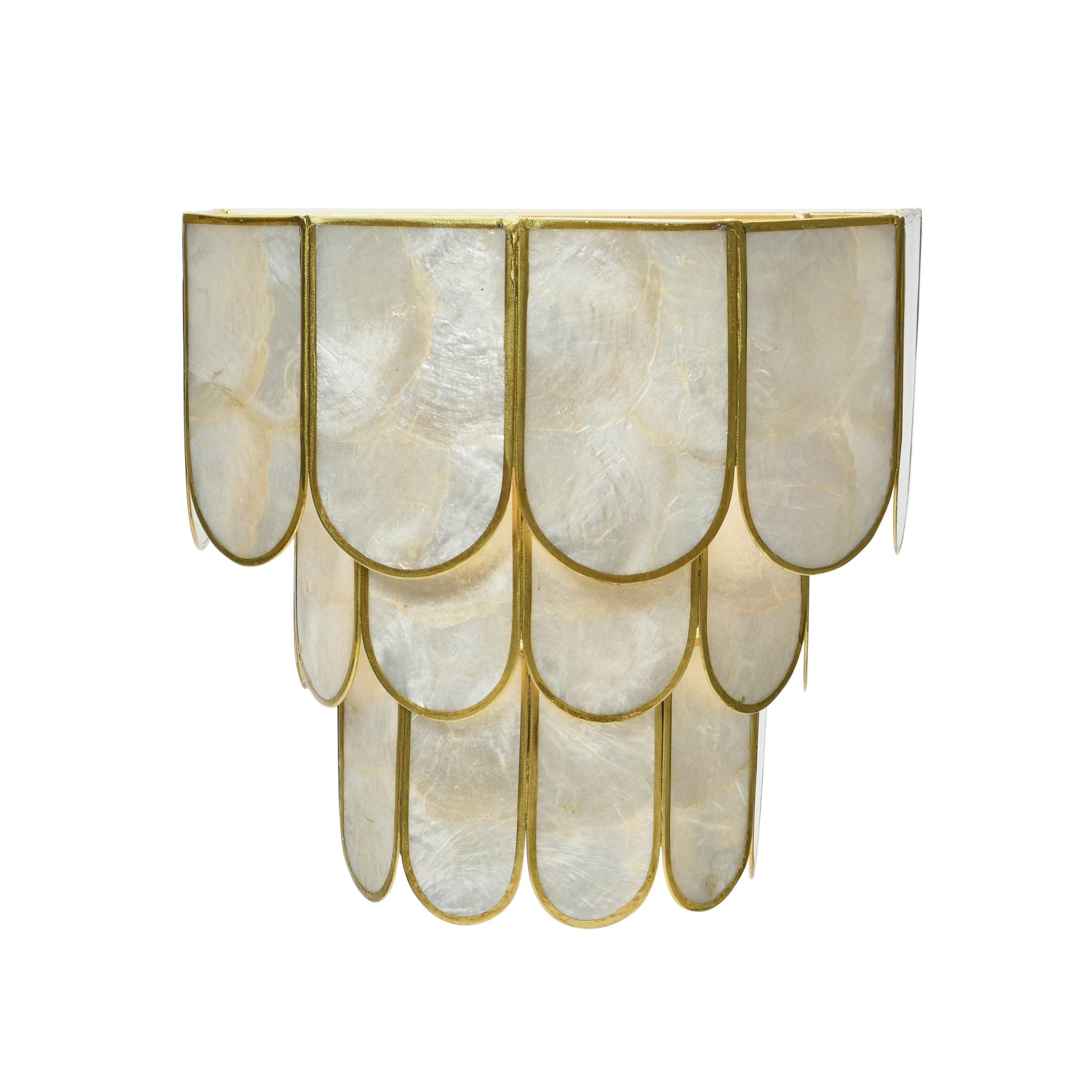 Storied Home 4-Tier Capiz and Metal Wall Sconce: ETL & UL Listed, 1-Way On Off, No Battery Required