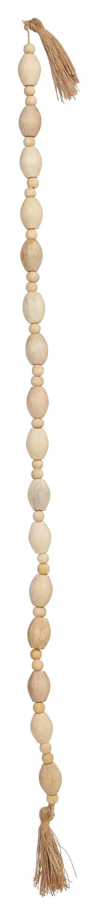 Creative Co-Op 60"L Mango Wood Bead Garland with Jute Tassels