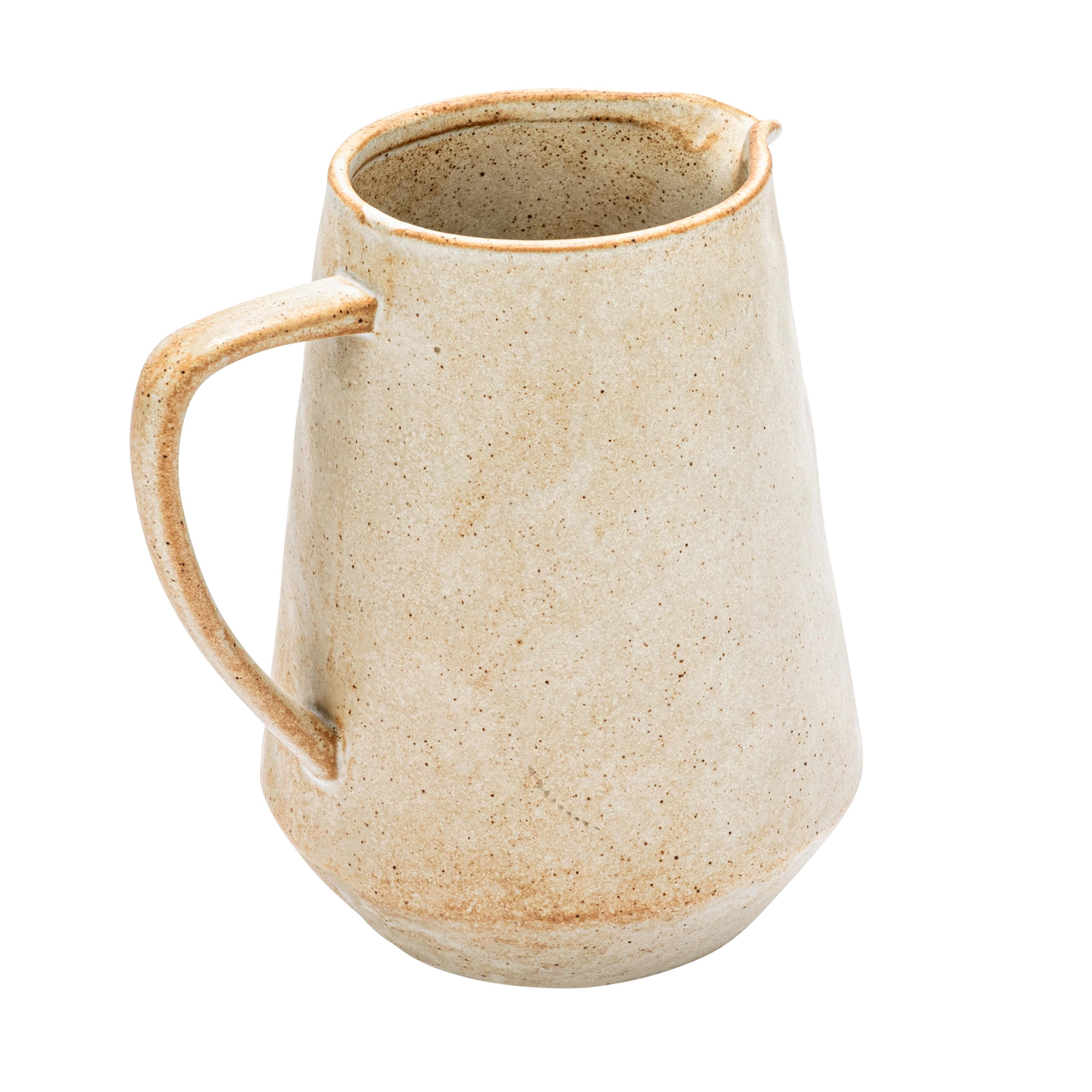 Cream Stoneware Pitcher with Reactive Glaze, 2.5-Quart