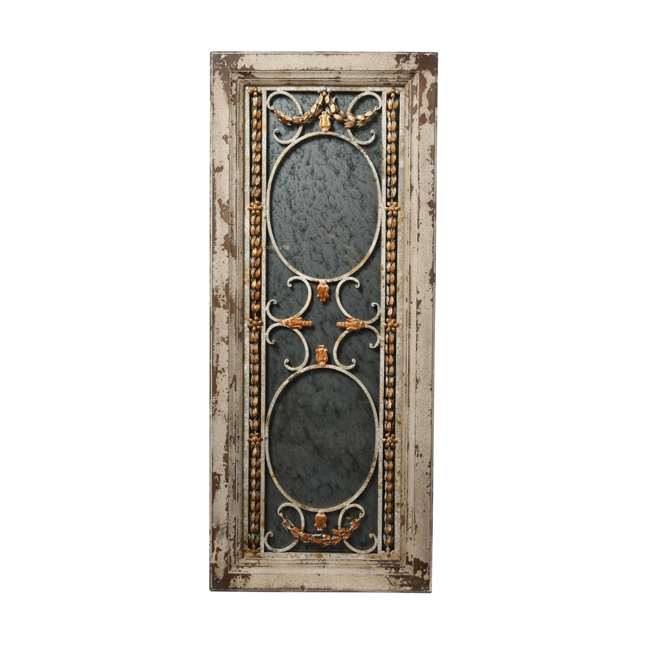 Storied Home Framed Antique Wall Mirror: Vintage Rectangular, Distressed Metal, No Assembly Required