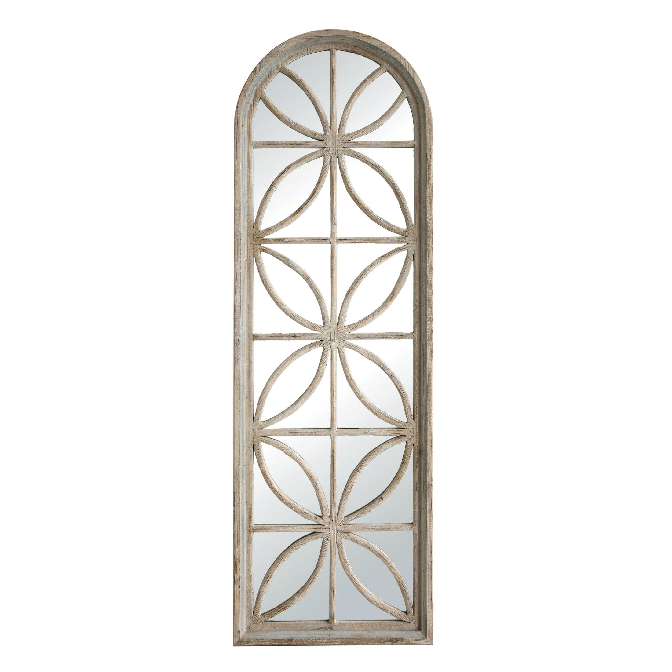 Creative Co-Op Arched Wood Framed Mirror with Petal Design, Natural