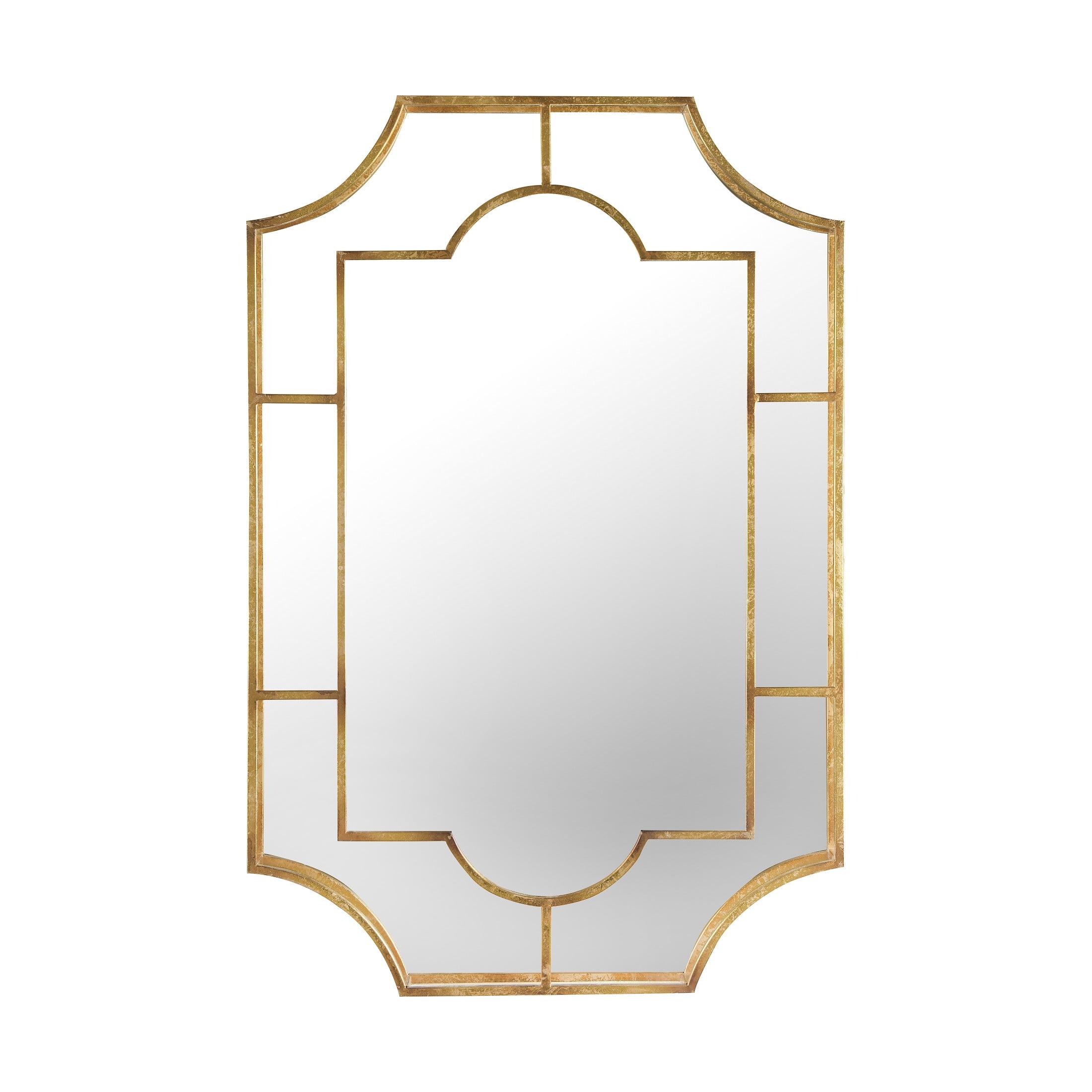 Gold Rectangular Art Deco Metal Framed Wall Mirror