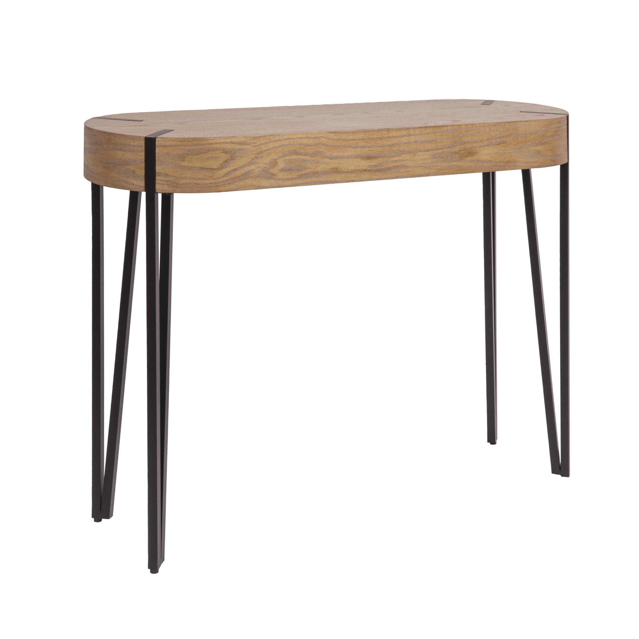 Storied Home Astoria Wood Console Table Natural/Black: White Oak Finish, Iron Hairpin Legs, Entryway Furniture