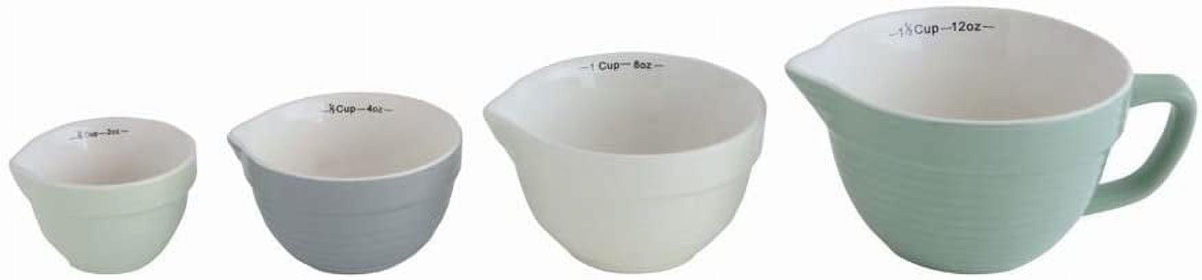 Vintage Multicolor Stoneware Batter Bowl Measuring Cups Set