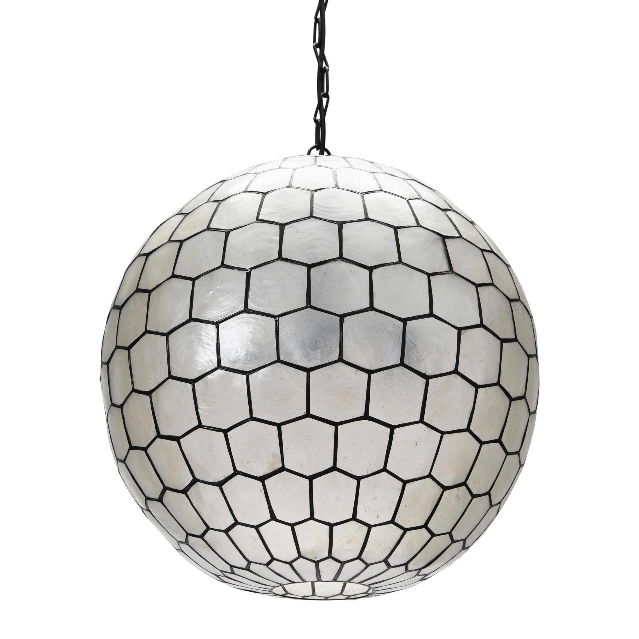 Storied Home Capiz Honeycomb Globe Pendant Light Capiz White Seashells