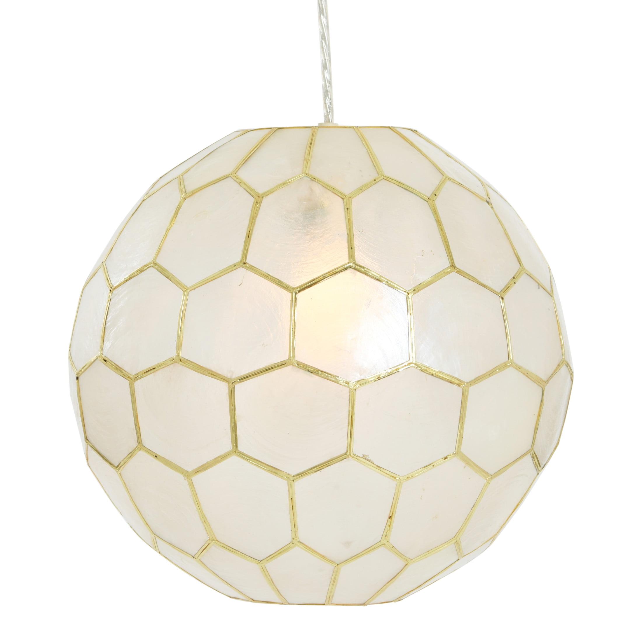 Creative Co-Op Capiz Honeycomb Globe Pendant Light, Capiz White Seashells with Antique Gold