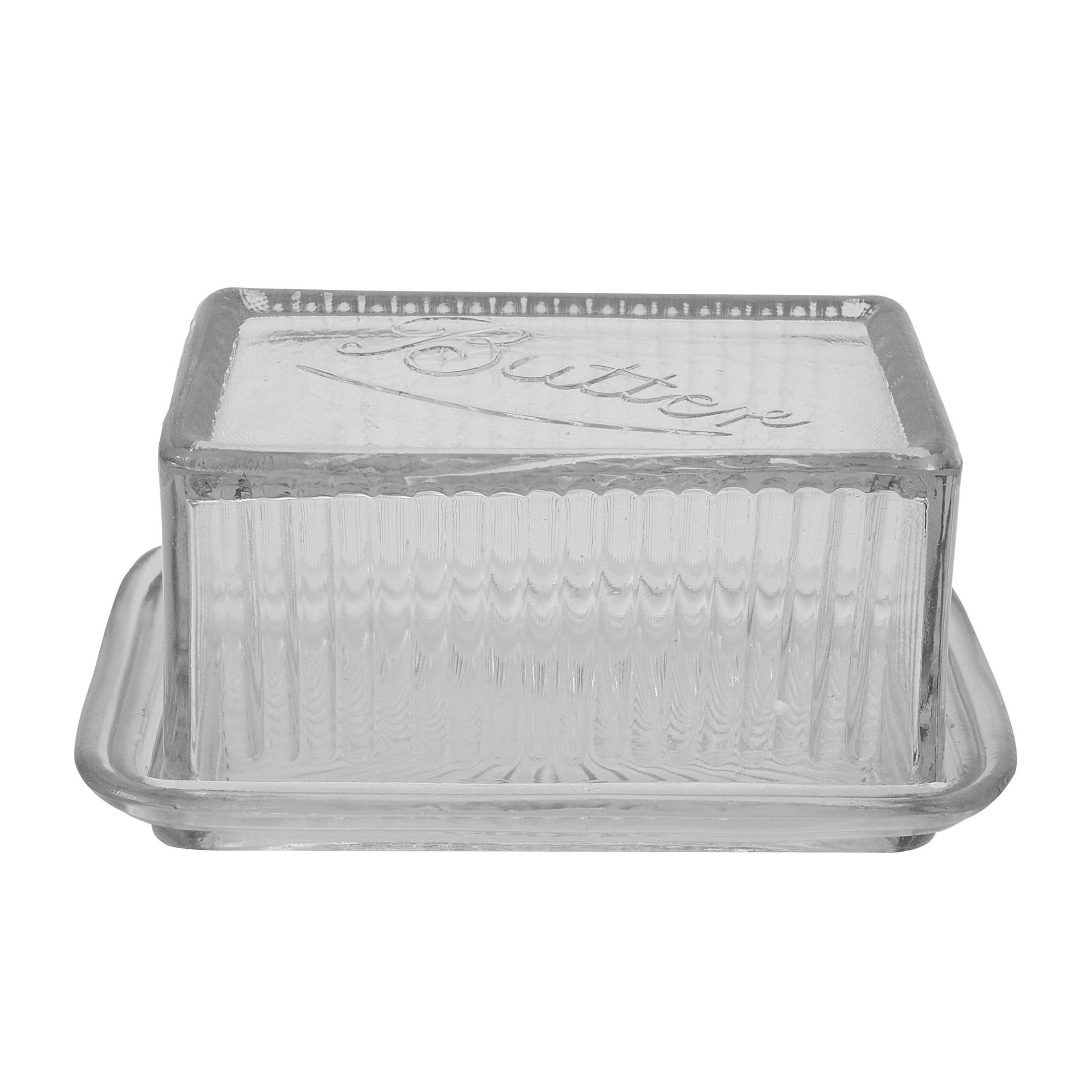 Clear Rectangular Pressed Glass Butter Dish with Lid