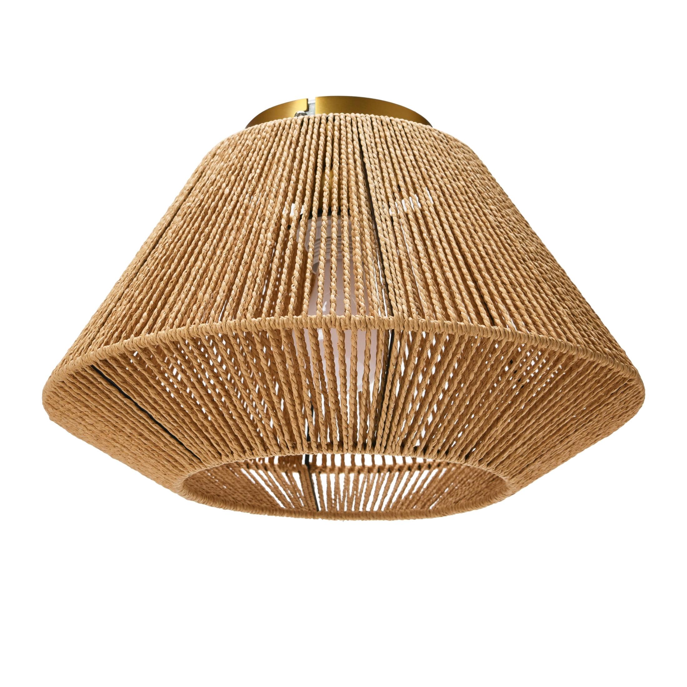 Storied Home Coastal Ceiling Lamp with Shade Natural Paper Rope and Iron Base: Flush Mount, ETL & UL Listed
