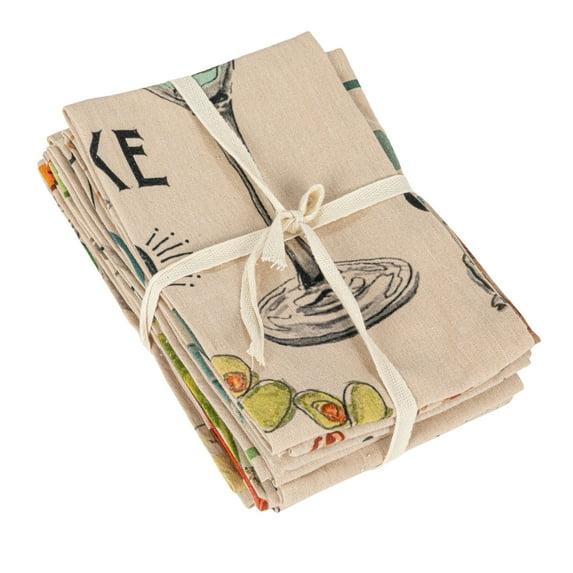 Creative Co-Op Cotton Printed Tea Towel with Cocktail Recipe Prints, Multicolor, Set of 8