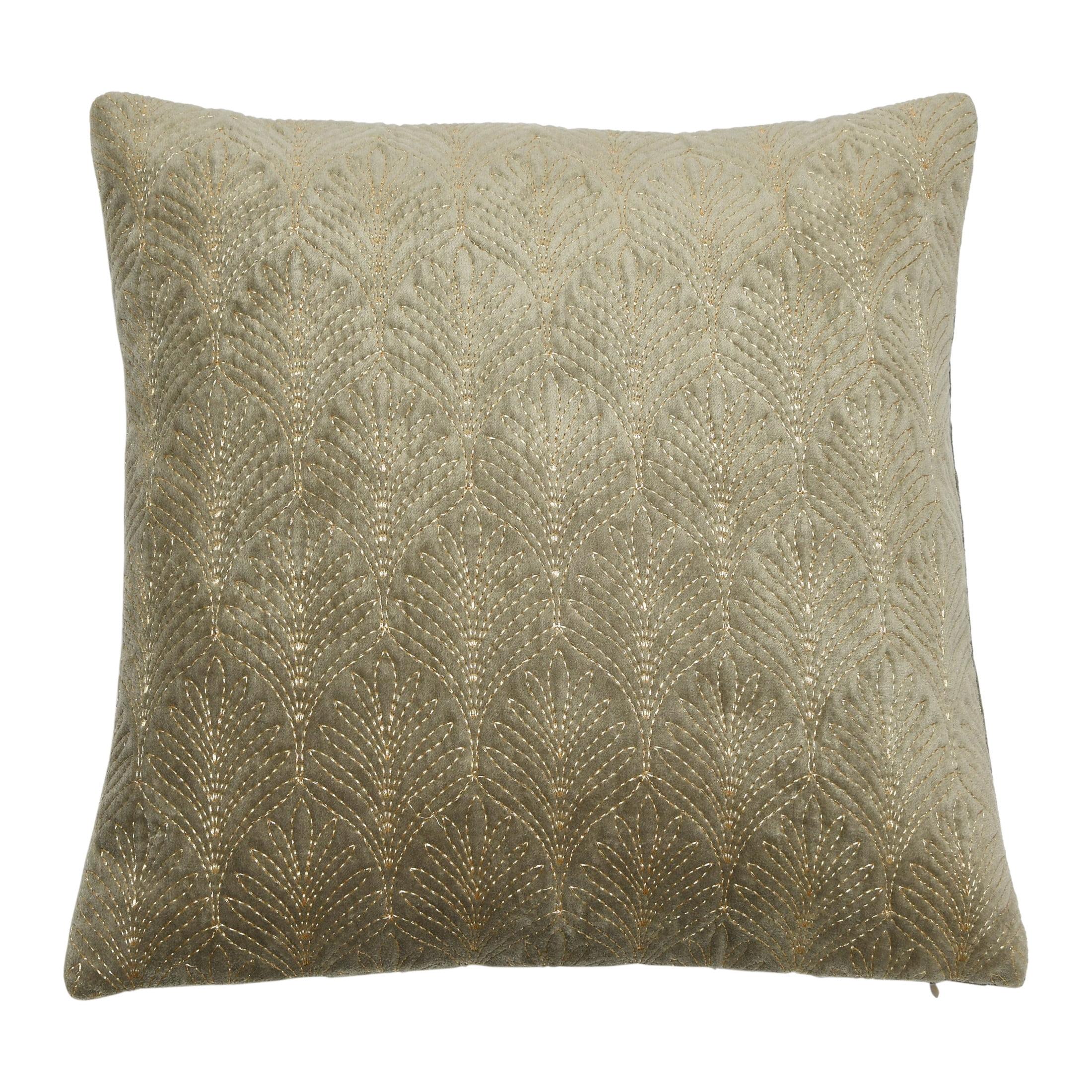 Gold Embroidered Cotton Velvet Square Pillow