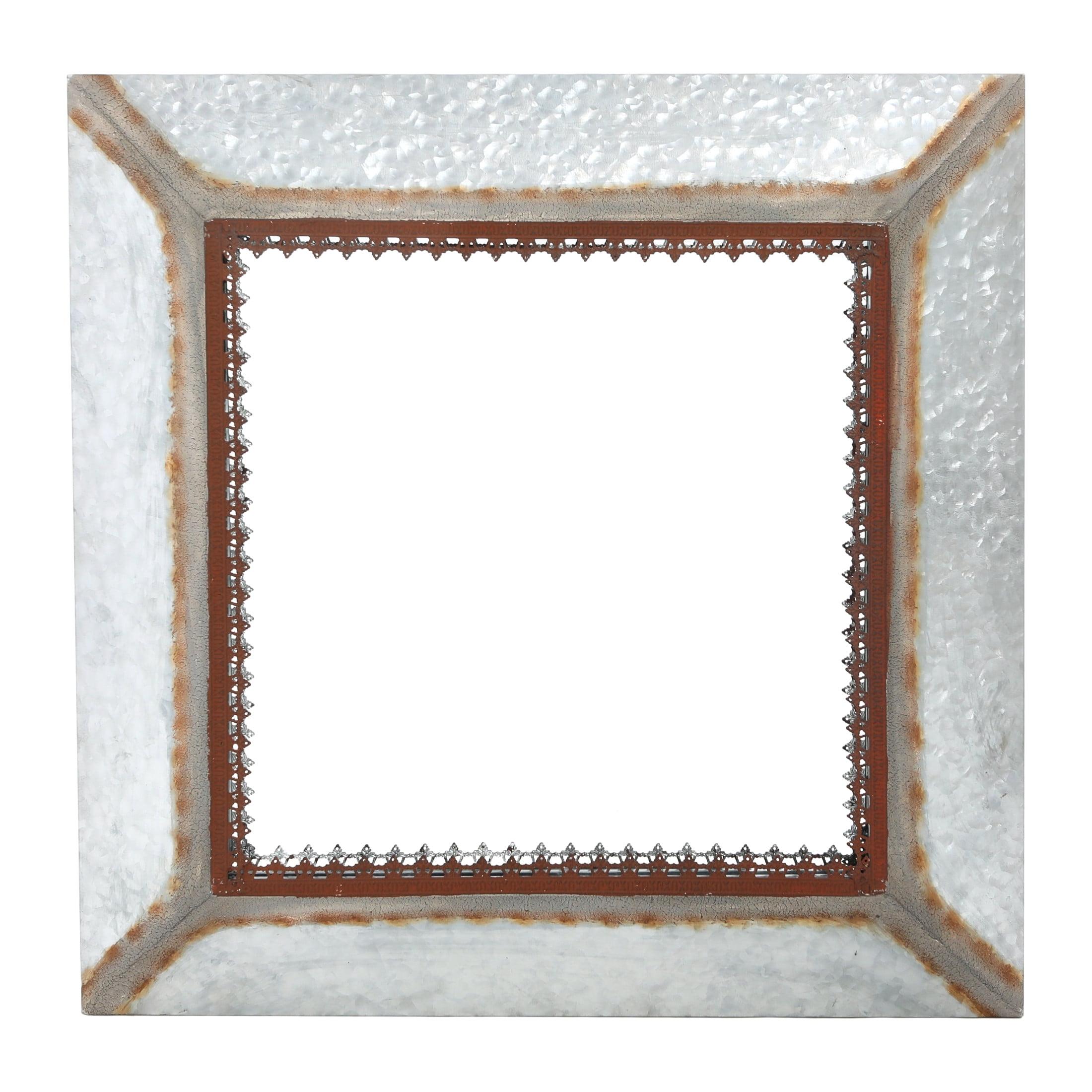 Rustic Square Gold Metal Framed Wall Mirror